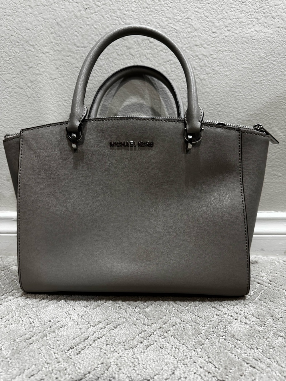 Michael Kors Taupe Gray Leather Satchel